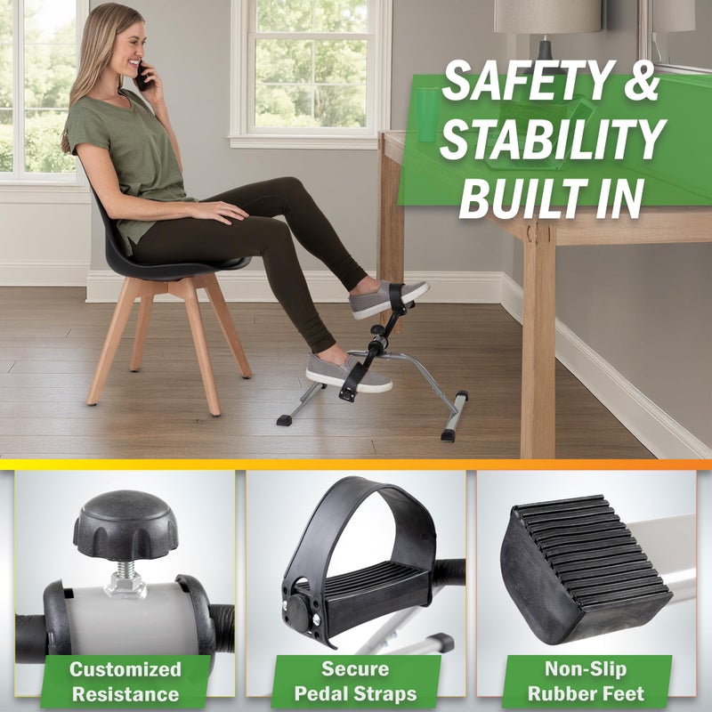 Wakeman Under-Desk Stationary Bike - Indoor Below-Desk Exercise Pedal Fitness Machine for Legs, Physical Therapy, and Calorie Burn by Wakeman (Black and Gray) - Image 4